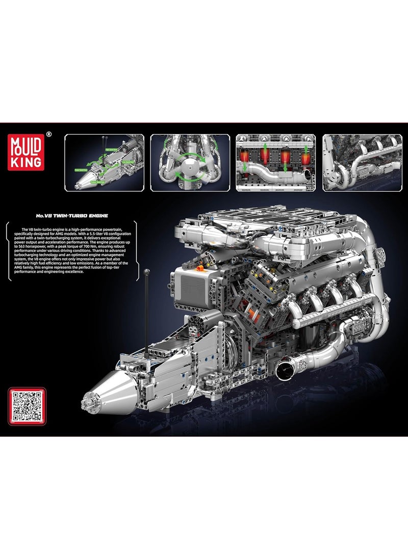 mould king - Supercar V8 Engine Transmission Kit, Twin-turbocharged vehicle assembly, Car Engine Building Engineering Building Blocks, educational toys with electric motor engines, children and adults, ages 14 + (2899+PCS), Muold King 10168 - Image 1
