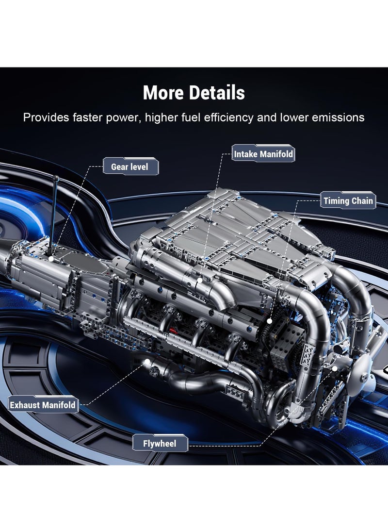 mould king V8 Engine Build Toy Set, twin-turbocharged engine building blocks, V8 Gasoline Engine Show collection models, educational toys with electric motor engines, children and adults, ages 14 + (2899+PCS), Muold King 10168  - Image 5