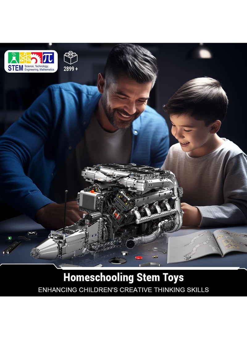 mould king V8 Engine Build Toy Set, twin-turbocharged engine building blocks, V8 Gasoline Engine Show collection models, educational toys with electric motor engines, children and adults, ages 14 + (2899+PCS), Muold King 10168  - Image 3
