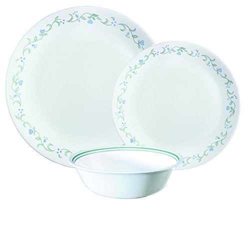 Corelle Vitrelle Glass 12-Piece Country Cottage Chip and Break Resistant Dinner Set, Green/Blue - 3029B - Image 1