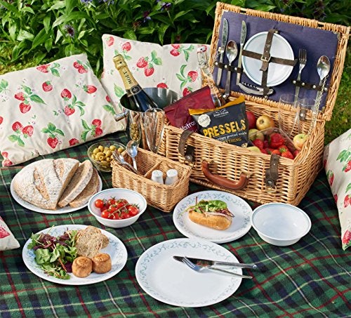 Corelle Vitrelle Glass 12-Piece Country Cottage Chip and Break Resistant Dinner Set, Green/Blue - 3029B - Image 2