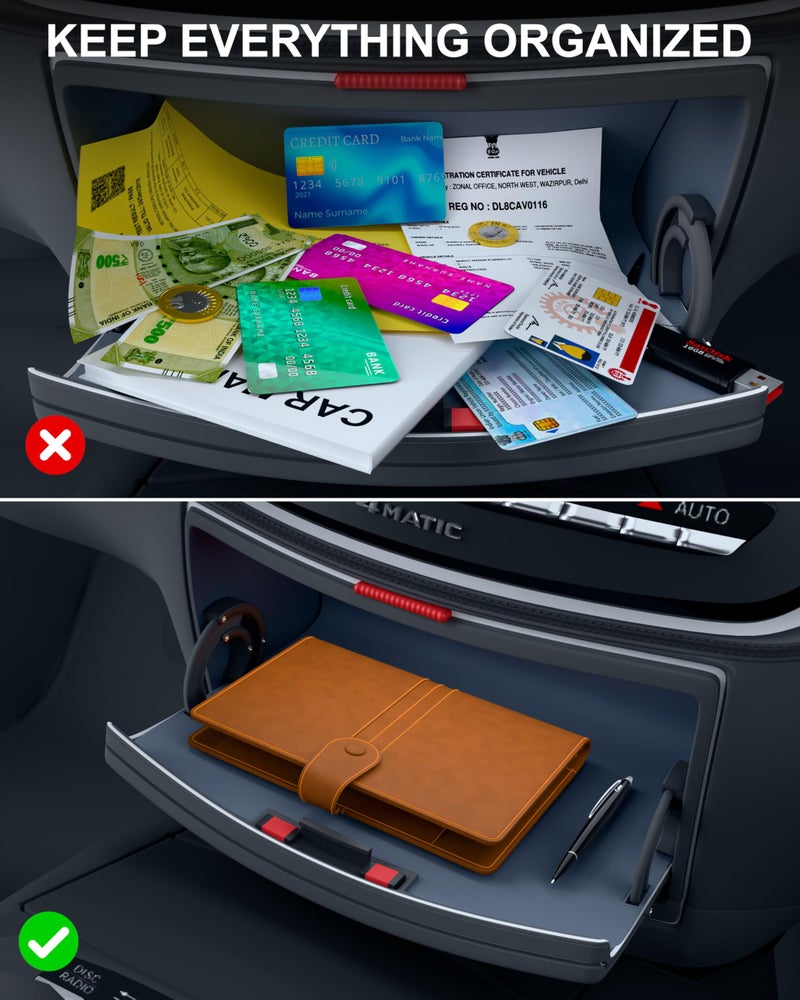 FEDUS Faux Leather Premium Car Document Holder Car Storage Organizer, Car Registration and Insurance trunk Holder for Driving Licence Owner Manual, PUC RC Paper, Vehicle Glove Box Document Wallet Grey - Image 3
