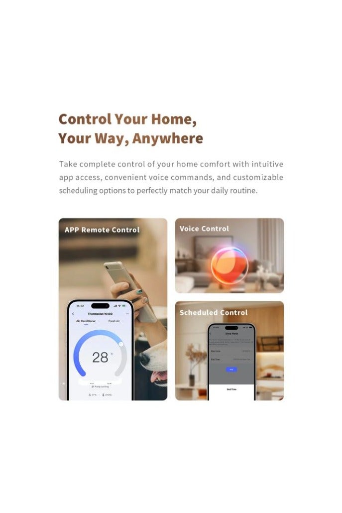 أكارا Aqara W400 Smart Thermostat FCU Version ZNWKQ14LM – Matter-Compatible Whole-Home Climate Control WT-A01D Global - Image 5
