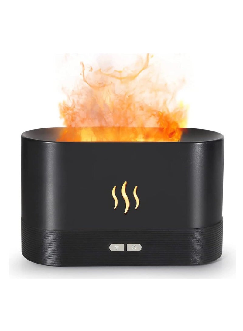 موزع هواء بتاثير اللهب سعة 180 مل، مرطب الزيوت للعلاج بالروائح العطرية، مرطب هواء محمول فائق الهدوء باغلاق تلقائي عند نفاذ الماء لليوجا وغرفة النوم وغرفة المعيشة والمكتب (لون اسود) - Image 1