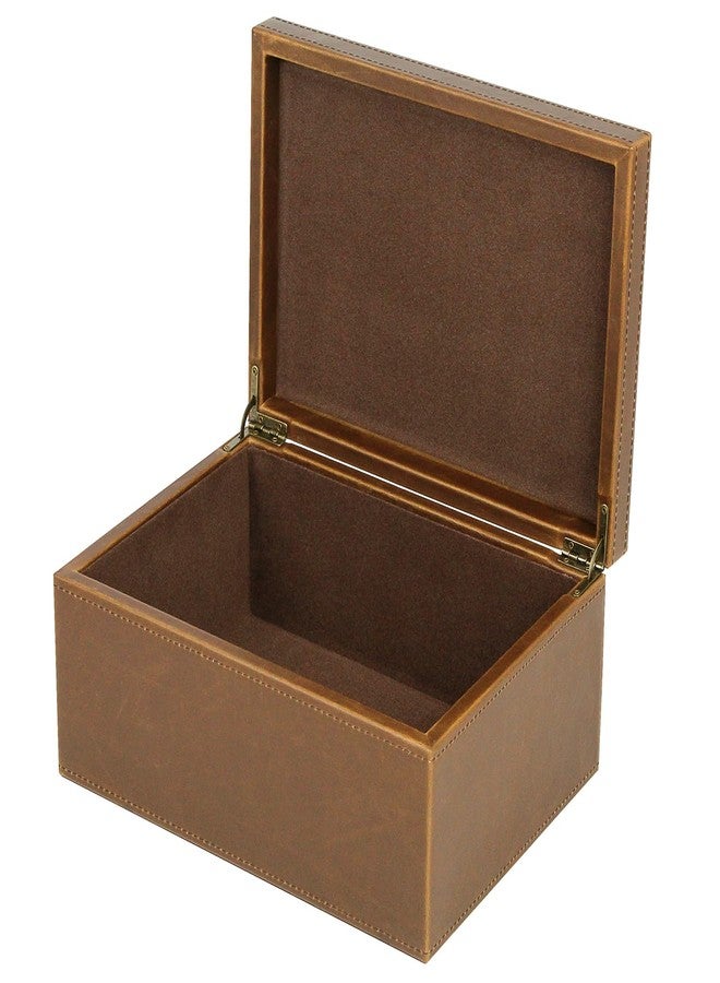 HofferRuffer Faux Leather Decorative Box, Large Wooden Structure Keepsake Box Accessory Organizer Jewelry Organizer with Hinged Lid, Storage Container for Home or Office (Brown) - Image 1