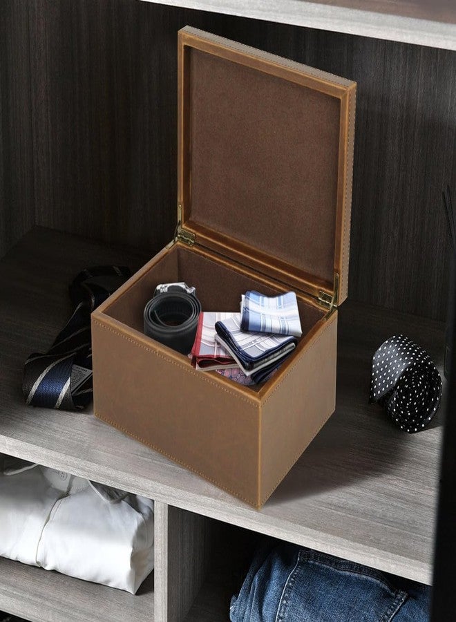 HofferRuffer Faux Leather Decorative Box, Large Wooden Structure Keepsake Box Accessory Organizer Jewelry Organizer with Hinged Lid, Storage Container for Home or Office (Brown) - Image 5