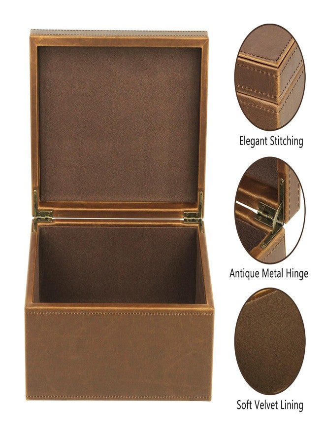 HofferRuffer Faux Leather Decorative Box, Large Wooden Structure Keepsake Box Accessory Organizer Jewelry Organizer with Hinged Lid, Storage Container for Home or Office (Brown) - Image 3