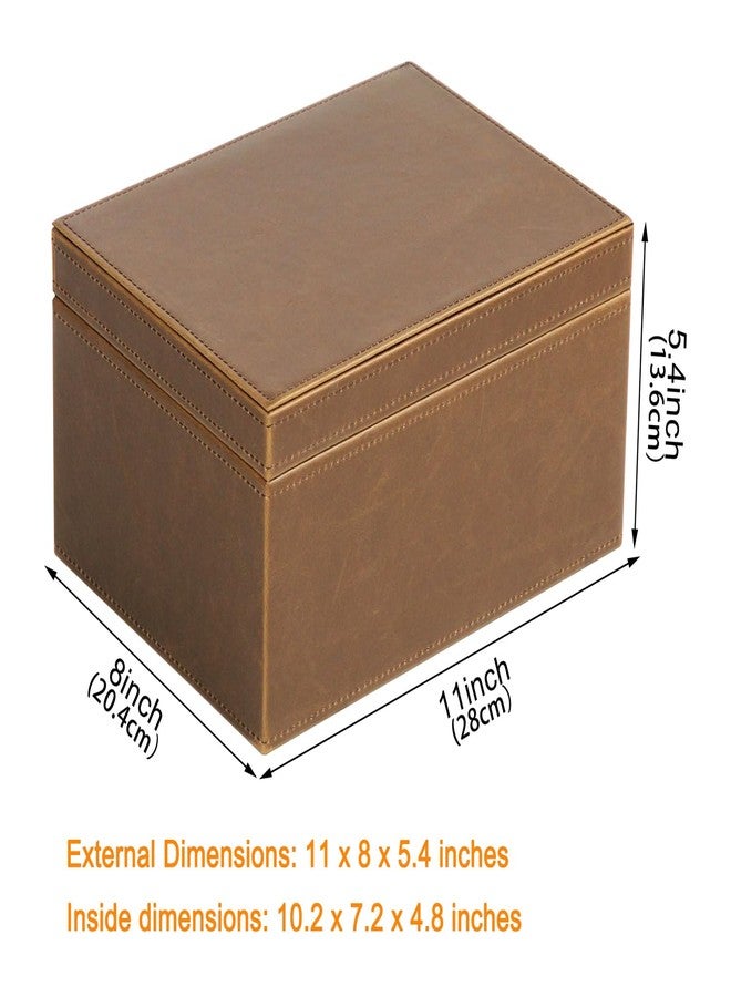 HofferRuffer Faux Leather Decorative Box, Large Wooden Structure Keepsake Box Accessory Organizer Jewelry Organizer with Hinged Lid, Storage Container for Home or Office (Brown) - Image 2