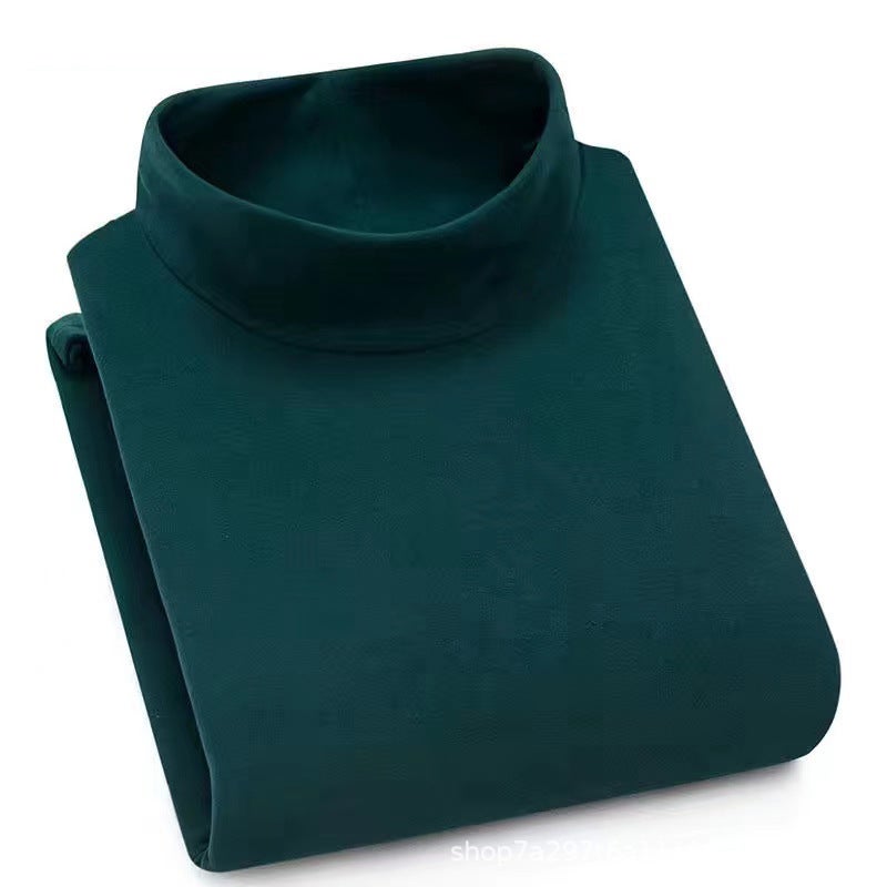 Mens Autumn and Winter Couples Fleece Semi-high Collar Solid Color Base Shirt Long-sleeved T-shirt Casual All-match Warm Round Neck Sweater Dark brown - Image 3