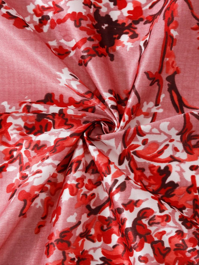 Fashion String ستائر أبواب من البوليستر مزخرفة بالأزهار شبه شفافة 2 قطعة 7 أقدام باللون الماروني - Image 4