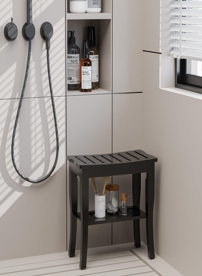 Domax Bamboo Shower Bench & Stool Waterproof - Wood Shower Bench with Storage Shelf for Inside Shower(Black) - Image 5
