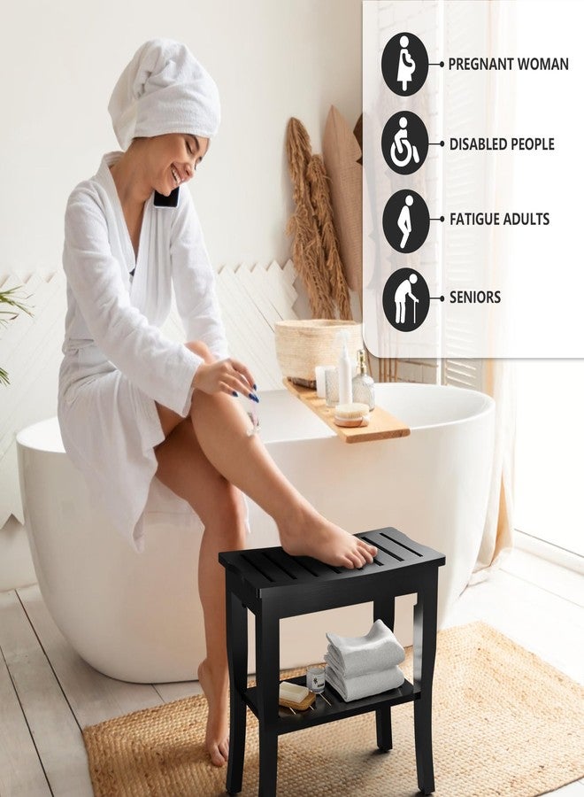 Domax Bamboo Shower Bench & Stool Waterproof - Wood Shower Bench with Storage Shelf for Inside Shower(Black) - Image 4