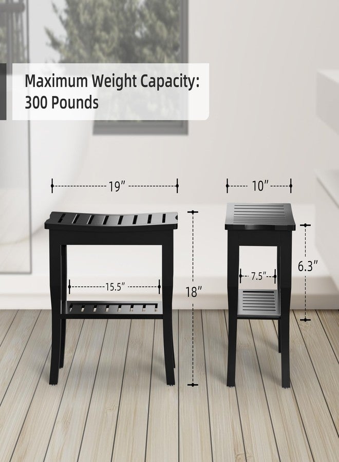 Domax Bamboo Shower Bench & Stool Waterproof - Wood Shower Bench with Storage Shelf for Inside Shower(Black) - Image 3