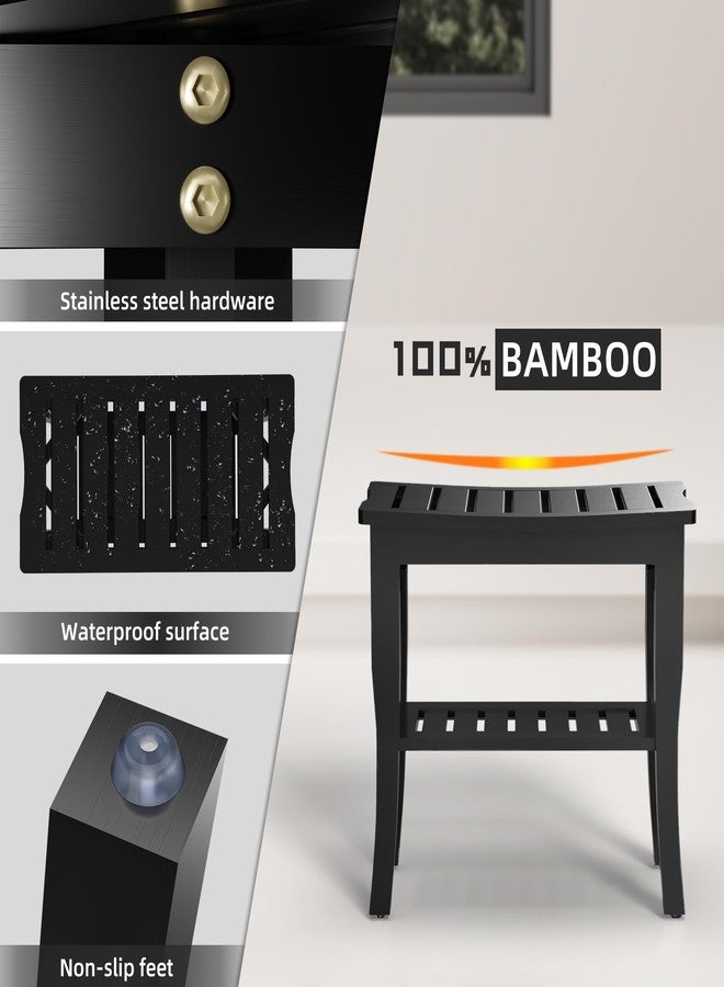 Domax Bamboo Shower Bench & Stool Waterproof - Wood Shower Bench with Storage Shelf for Inside Shower(Black) - Image 2