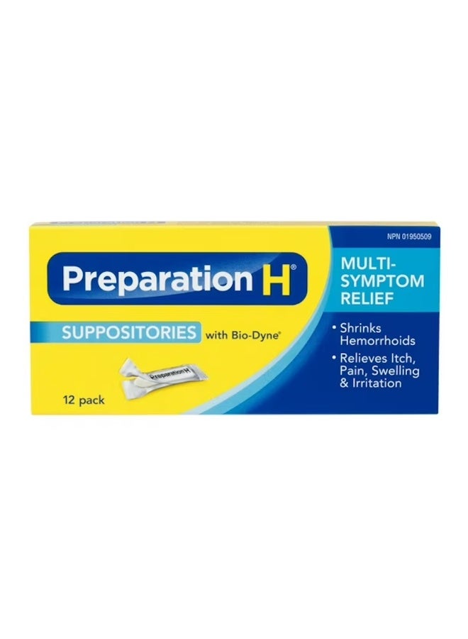 بريباريشن إتش تحضير H تحاميل علاج البواسير متعددة الأعراض مع بايو داين، 12 تحاميل - Image 1
