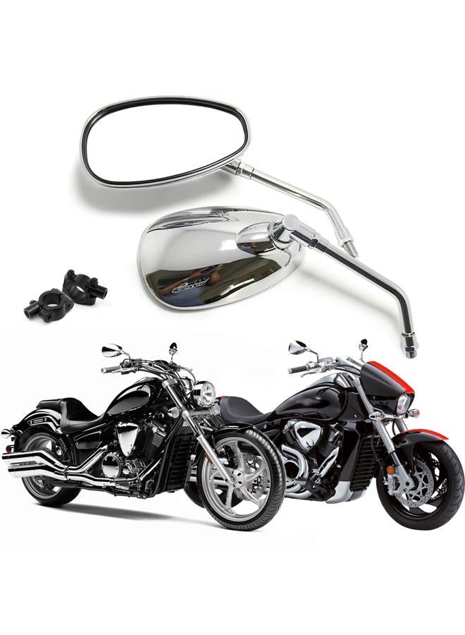 DREAMIZER Chrome 10mm Motorcycle Rear View Mirror Side Rearview Mirrors 7/8" Handlebar Mount Oval for Motorcycle Scooter Polaris Sportsman Honda Yamaha Valkyrie Dirt Bike Cruiser Chopper Street Bike - Image 1