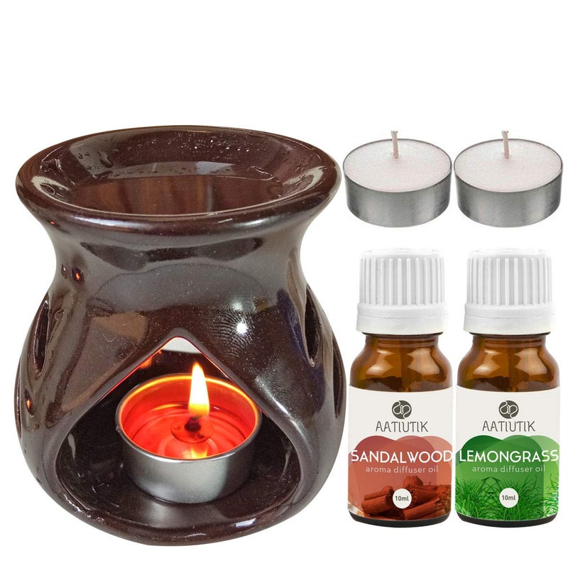 Aatiutik Aatiutik Ceramic Aroma Diffuser Oil Burner Home Fragrance with Sandalwod lemongrasss Aroma Oil 2 Tlight Free for Home Office Hotel Spa - Image 1