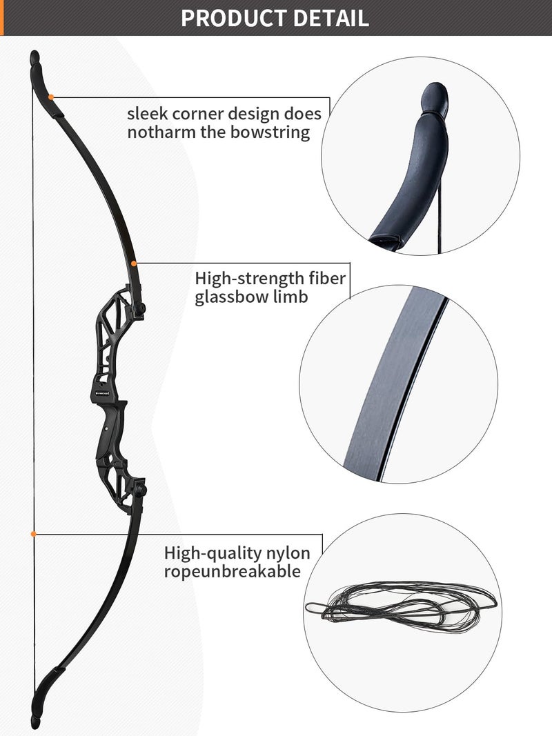 TOPARCHERY Archery Takedown Recurve Bow Hunting Long Bow Alloy Riser for Outdoor Shooting Training- Right Hand - Draw Weight 30lbs 40lbs - with Arrow Sight, Arrow Brush (Black-30lb) - Image 3