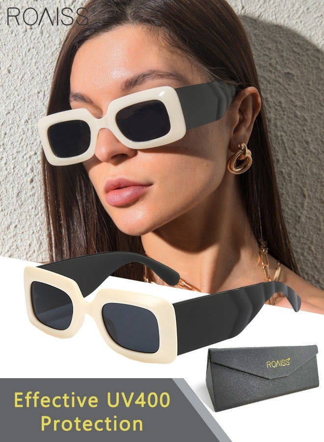 roaiss Vintage Rectangle Sunglasses for Women UV400 Protection Sun Glasses with PC Oversized Frame Fashion Anti Glare Sun Shades with Glasses Case 48mm  - Image 1