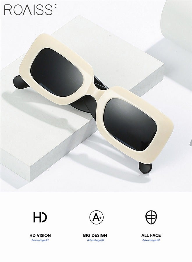 roaiss Vintage Rectangle Sunglasses for Women UV400 Protection Sun Glasses with PC Oversized Frame Fashion Anti Glare Sun Shades with Glasses Case 48mm  - Image 3
