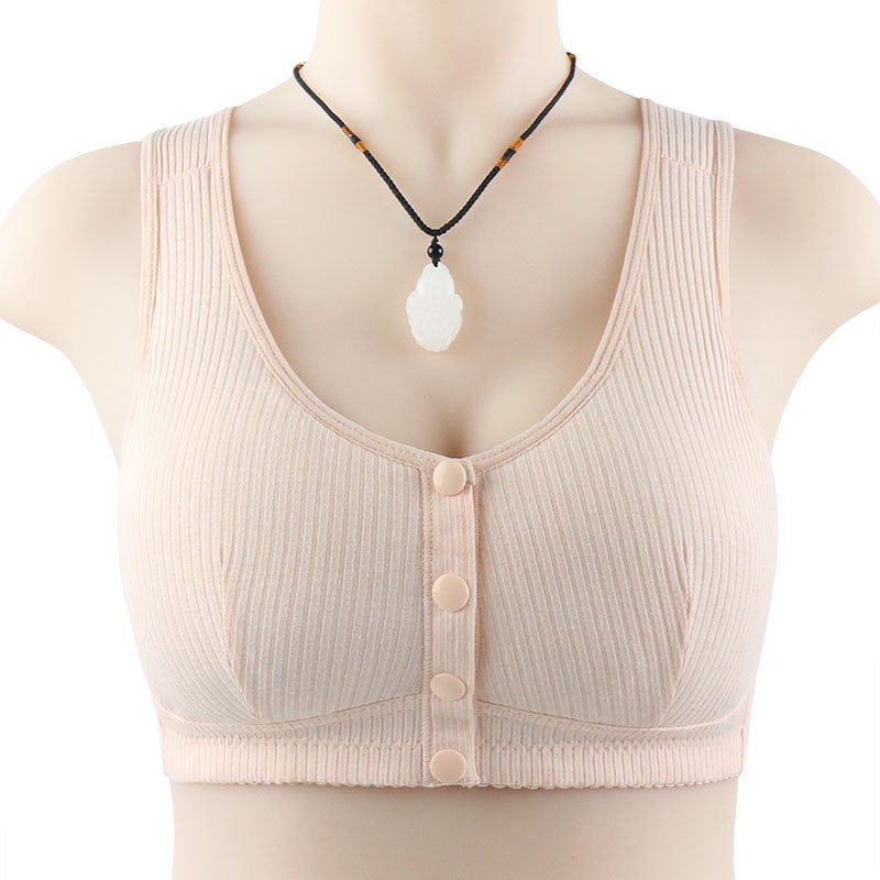 Front Buckle Shaped Cup New Large Size Middle-aged and Elderly Underwear Women's Printed Rim-free Wide Shoulder Strap Vest Bra 333S + Cotton Cup# skin color  - Image 1