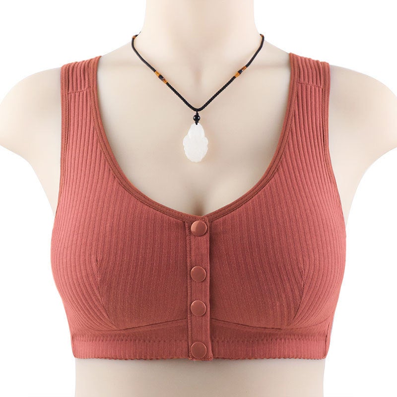 Front Buckle Shaped Cup New Large Size Middle-aged and Elderly Underwear Women's Printed Rim-free Wide Shoulder Strap Vest Bra 333S + Cotton Cup# skin color  - Image 2