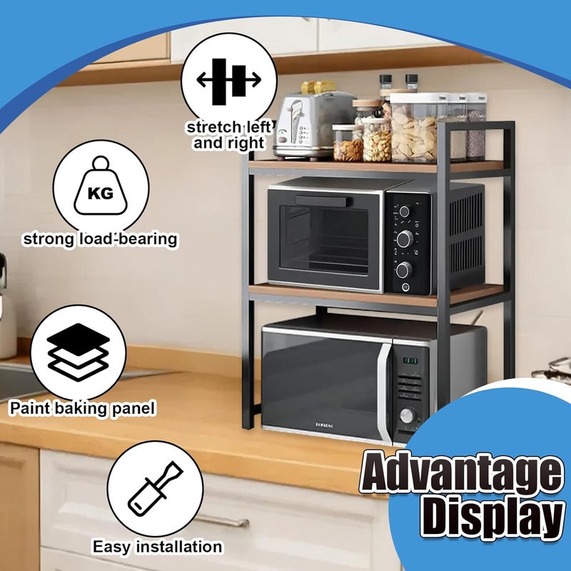 U HOOME 3 Tier Microwave Oven Rack,Microwave Oven Stand with 6 Hook for Kitchen Storage Rack Utensils Tableware Storage Shelf,Micro Wave Shelf Countertop Organizer Kitchen Stand Shelves Rack - Image 4