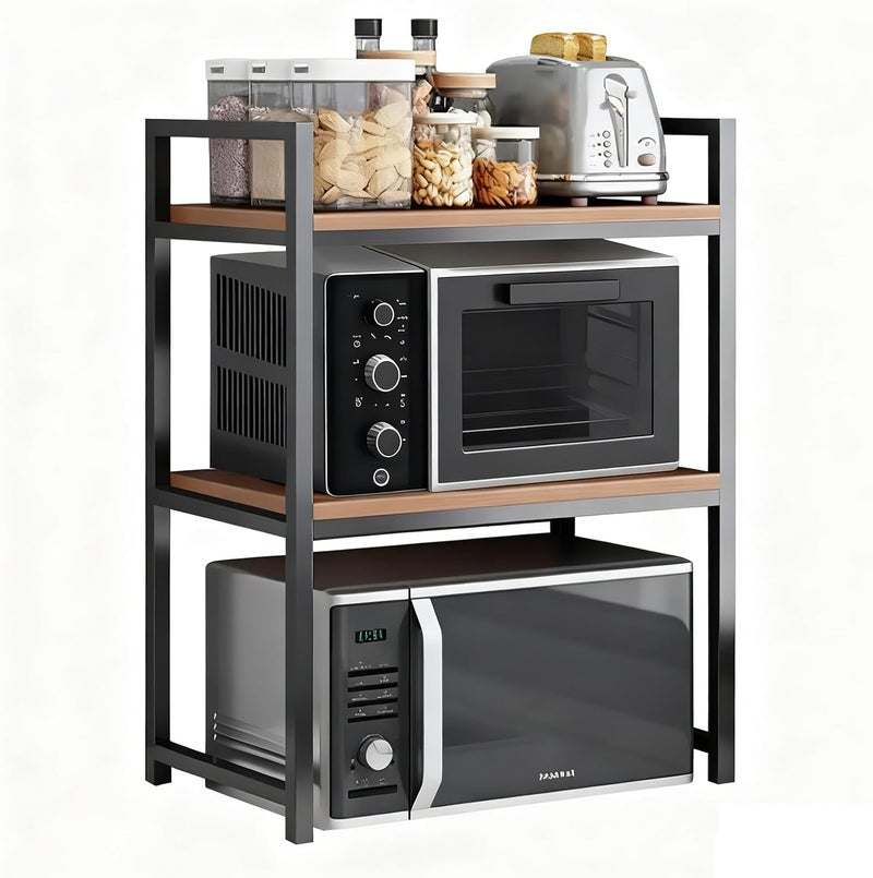U HOOME 3 Tier Microwave Oven Rack,Microwave Oven Stand with 6 Hook for Kitchen Storage Rack Utensils Tableware Storage Shelf,Micro Wave Shelf Countertop Organizer Kitchen Stand Shelves Rack - Image 1