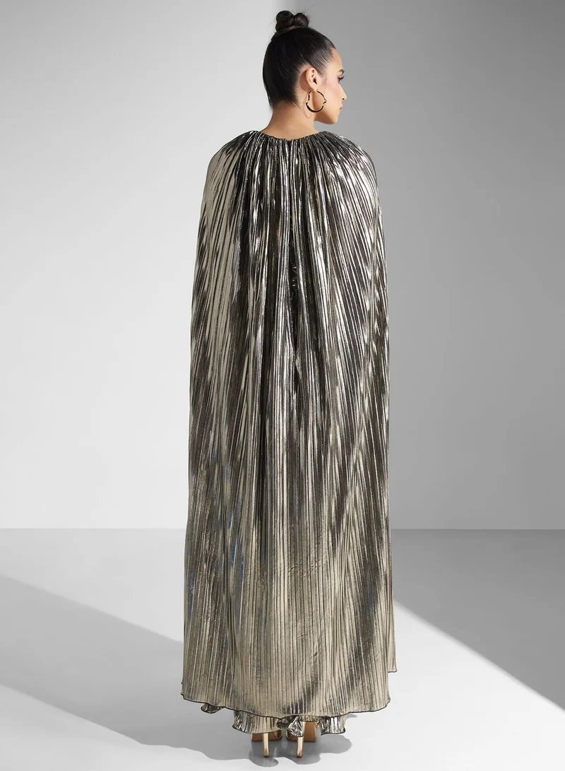 Golden Apple Metallic Pleated Dress