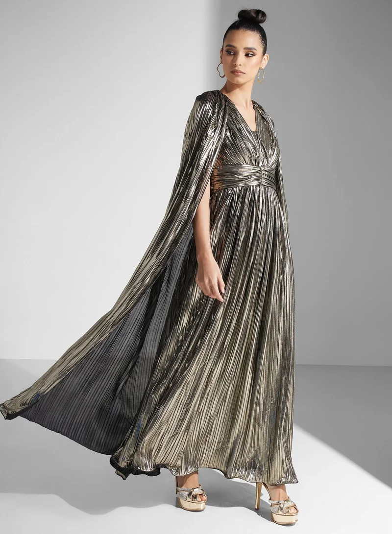 Golden Apple Metallic Pleated Dress
