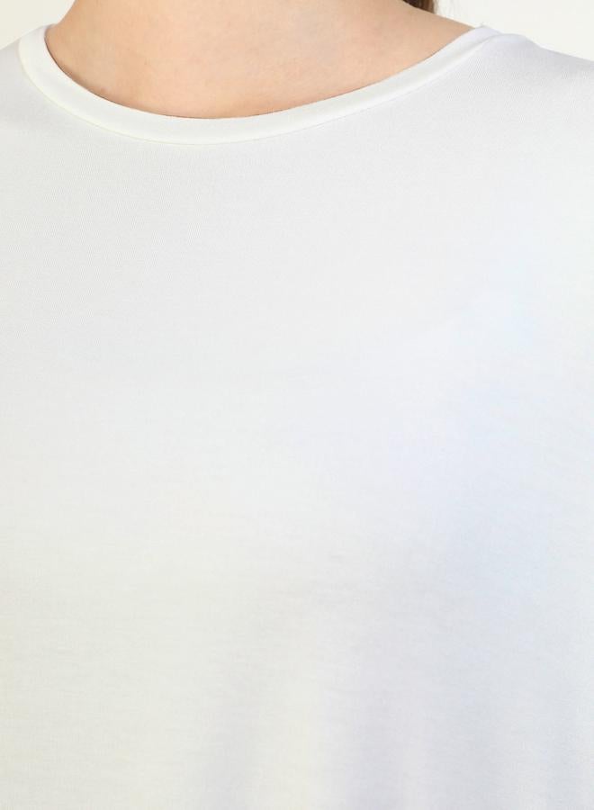 Benin by modanisa Off White Solid Crew Neck Maxi Dress - Image 3