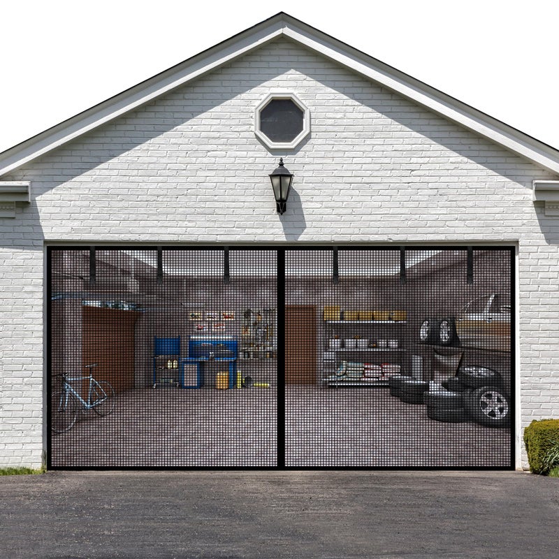 LIAMST Garage Door Screen for 16x8FT- 2 Car Garage Doors, Reinforced Fiberglass Door Screen,Stronger High Energy Magnets ï¼Œ Magnetic Screen Door - Image 1