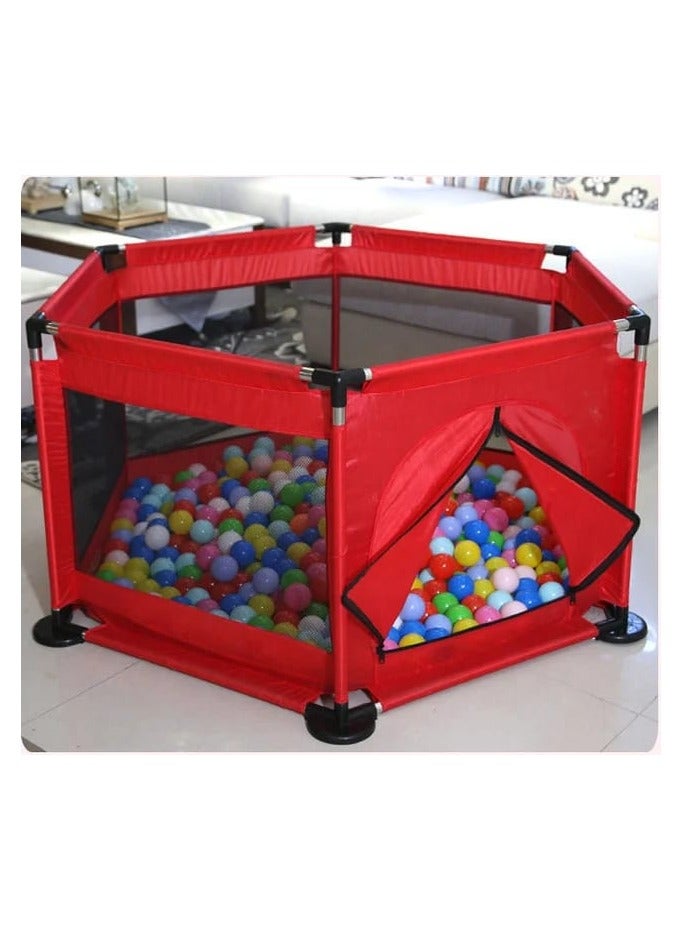 Goods Reef Red Baby Playpen, Portable Non-Slip Safe Play Yard 6 Panels with Breathable Net and 30 Play Balls - Image 1