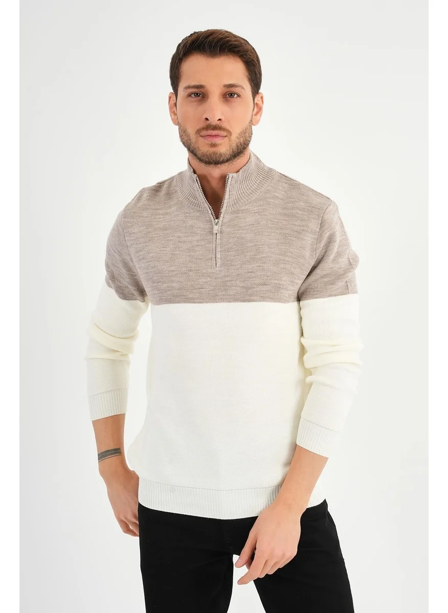 Alexander Gardi Alexandergardi Stand Collar Long Sleeve Color Block Men's Knitwear Sweater (E24-EZE-19)
