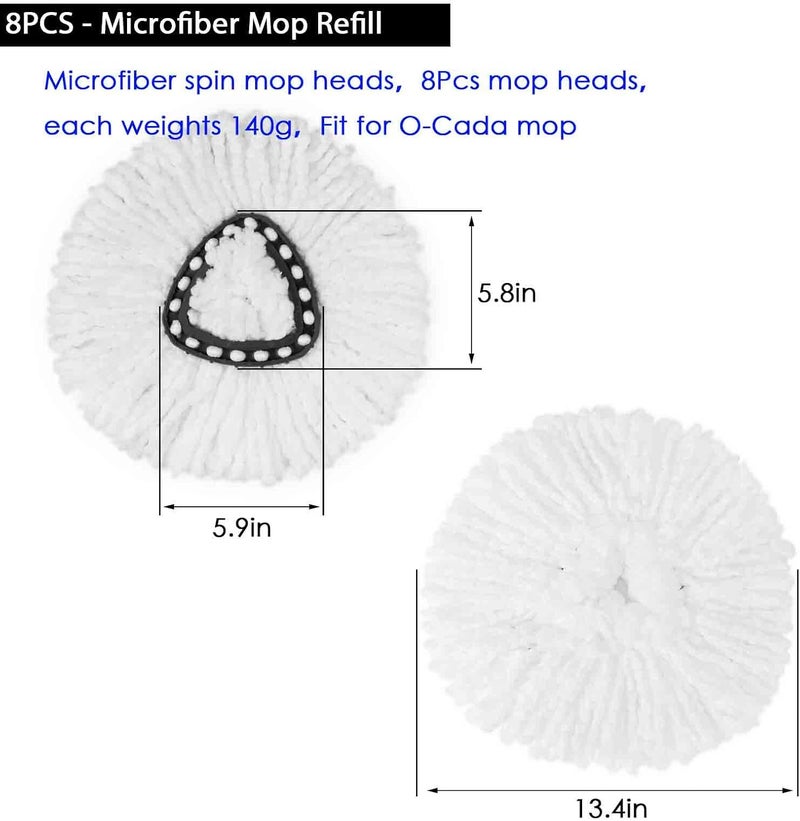 High-PQ 8-Pack Spin Mop Replacement Heads, Spinning Mop Replace Head for Floor Cleaning, 100% Microfiber Mop Head Replacement Compatible with Triangle Spin Mop Refill for Easy Wring Mop - Image 2