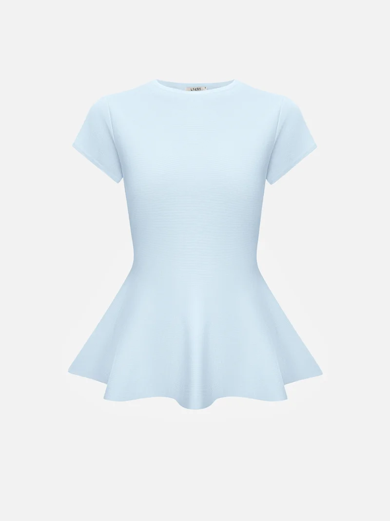 Lichi  Viscose top with short sleeves and peplum at the waist for Women | Best Price UAE