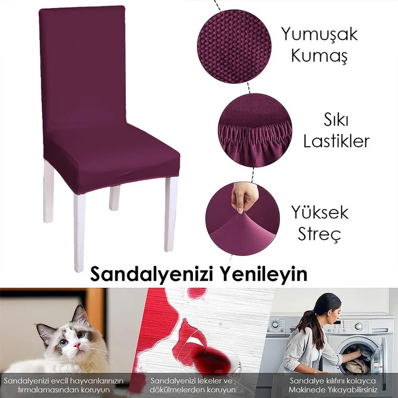 فايند Lycra Chair Cover Flexible Stretch Elastic Chair Cover Balpetek Chair Protector (4pcs) purple