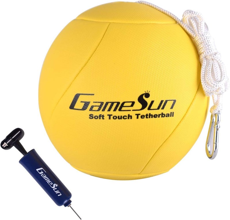 GAMESUN Tetherball Ball and Rope with Carabineer, Soft Touch, Portable Tetherballs with Soft Rope - Great Outdoor Game for Family Fun Play - Image 1