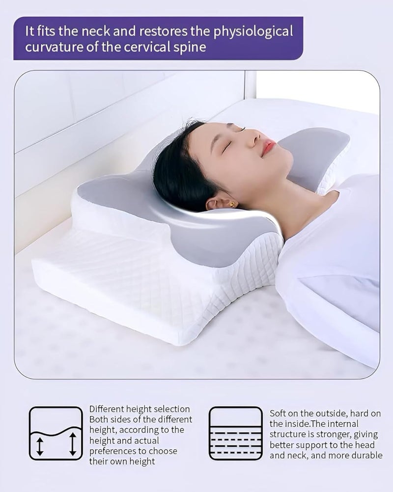Harmony Homes Essentials 360° Butterfly Memory Foam Cervical Pillow | Orthopedic Neck & Shoulder Support | Pain Relief for Side & Back Sleepers | Ergonomic Dual-Height | Cooling Washable Cover - Image 4