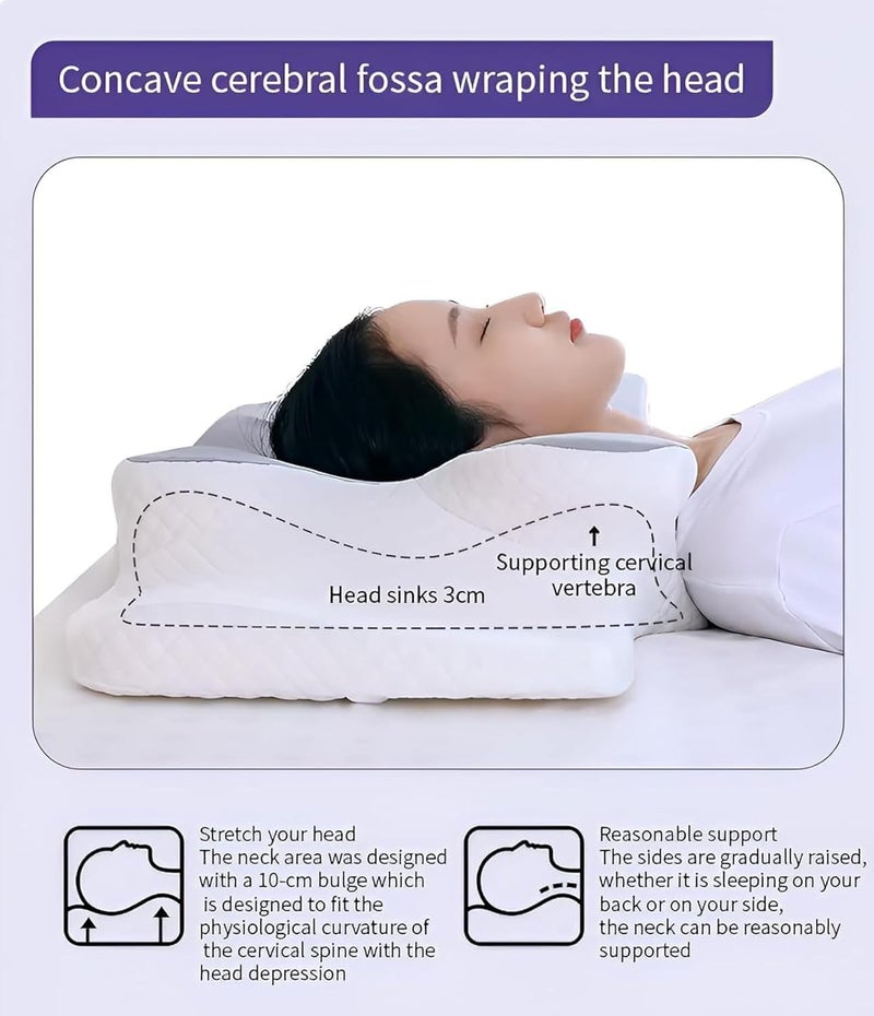 Harmony Homes Essentials 360° Butterfly Memory Foam Cervical Pillow | Orthopedic Neck & Shoulder Support | Pain Relief for Side & Back Sleepers | Ergonomic Dual-Height | Cooling Washable Cover - Image 2