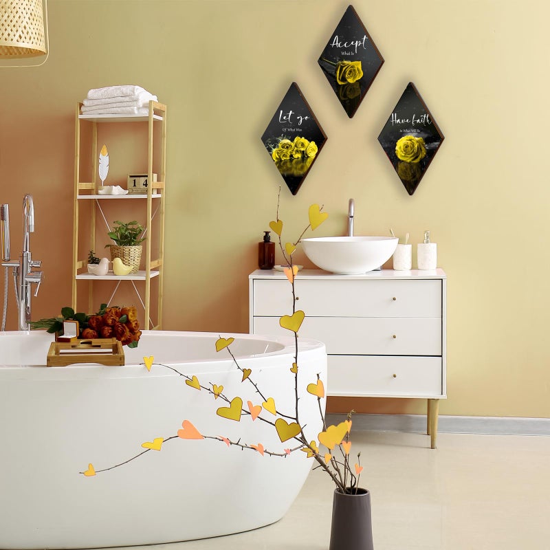 ZINYAZHE 3 Pcs Yellow Rose Bathroom Wall Decor Flower Yellow Decor Inspirational Wooden Wall Art Office Wall Decor with Accept Let Go Have Faith Sign for Girl Women Bathroom Living Room Bedroom(yellow 12 x 7") - Image 3