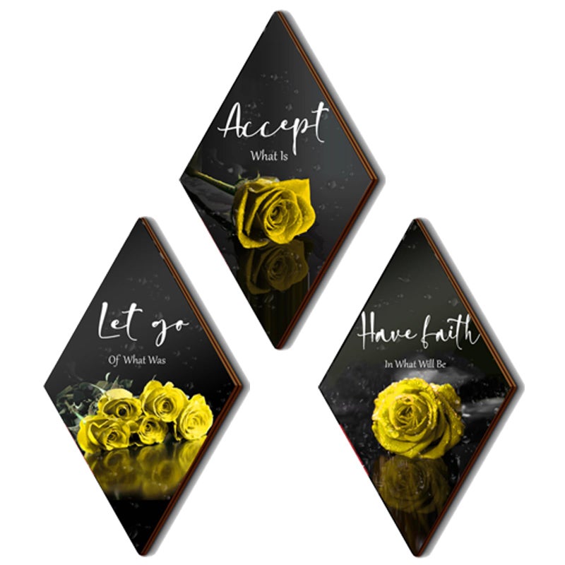 ZINYAZHE 3 Pcs Yellow Rose Bathroom Wall Decor Flower Yellow Decor Inspirational Wooden Wall Art Office Wall Decor with Accept Let Go Have Faith Sign for Girl Women Bathroom Living Room Bedroom(yellow 12 x 7") - Image 1