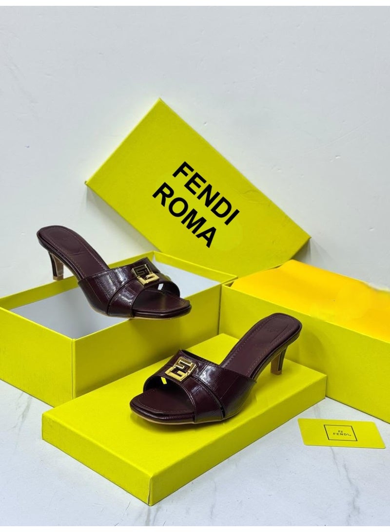 Fendi Roma Women's Logo Buckle Kitten Heel Mules