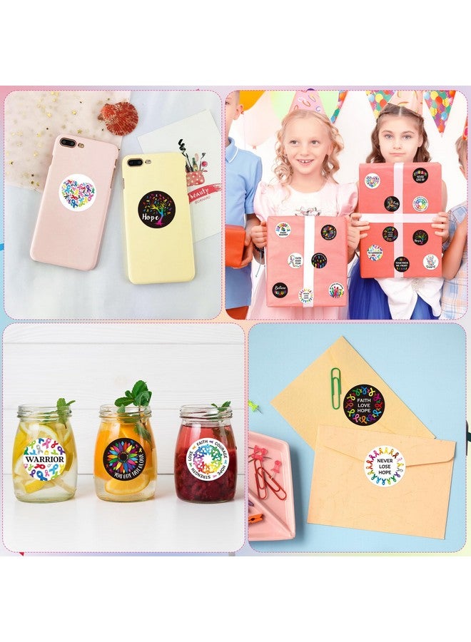 BeYumi Cancer Awareness Roll Stickers - 1000Pcs Cancer Awareness Stickers In 2 Rolls Waterproof Vinyl Colorful Ribbon Round Cancer Decals Laptop Bottle Notebook Luggage Gift Oncology Nurse Women Decor - Image 5