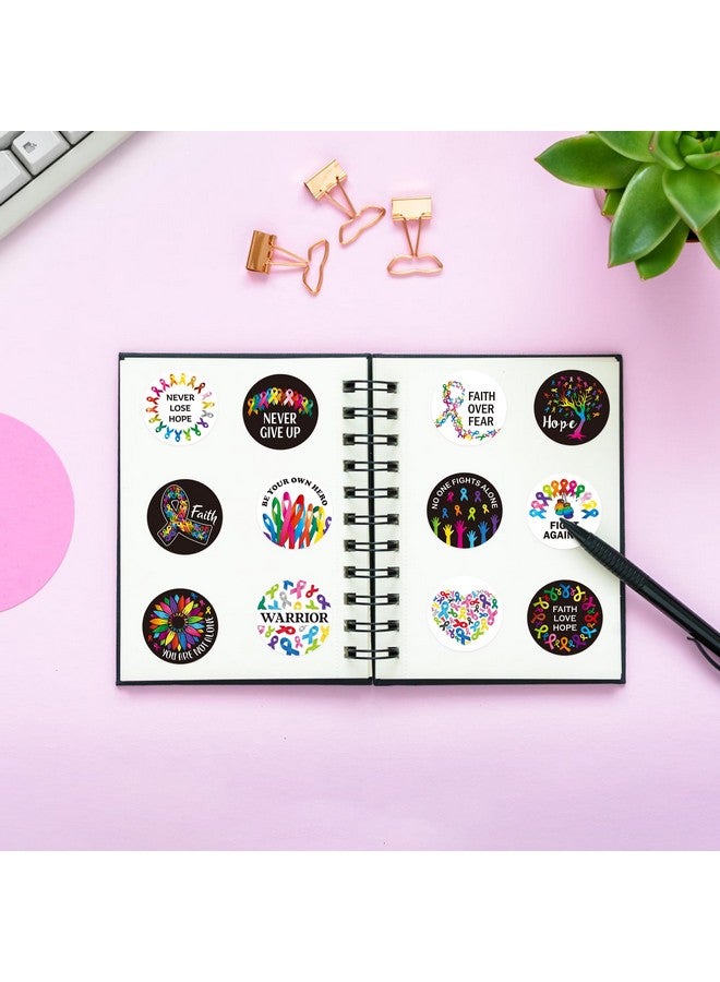 BeYumi Cancer Awareness Roll Stickers - 1000Pcs Cancer Awareness Stickers In 2 Rolls Waterproof Vinyl Colorful Ribbon Round Cancer Decals Laptop Bottle Notebook Luggage Gift Oncology Nurse Women Decor - Image 4