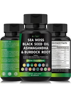 BIYODE 60pcs Sea Moss Capsules，Made with Organic Raw Powder，Plus Bladder wrack & Burdock Root，Sea Vegetable Complex ，Multimineral And Multivitamin Supplements  - Image 1