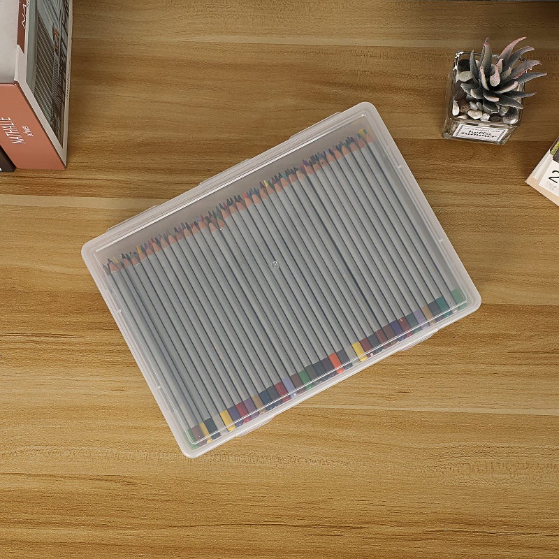 BTSKY Clear Plastic Storage Box with Flap Lid, Multipurpose Craft Organizers and Storage Box Art Supply Storage Organizer Plastic Sewing Box for Beads Pencils Notebooks, 4 Pack Medium - Image 3