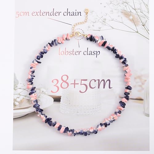 SOFYBJA Dainty 18K Gold Irregular Pink and Blue Bicolor White Turquoise Stone Choker Necklace Adjustable Handmade Jewelry - Image 4