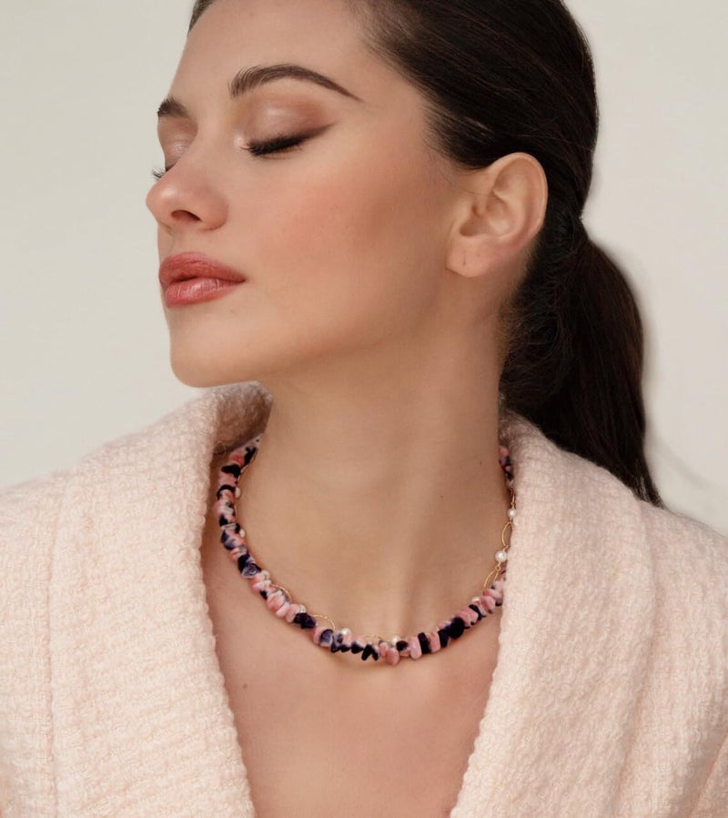 SOFYBJA Dainty 18K Gold Irregular Pink and Blue Bicolor White Turquoise Stone Choker Necklace Adjustable Handmade Jewelry - Image 3