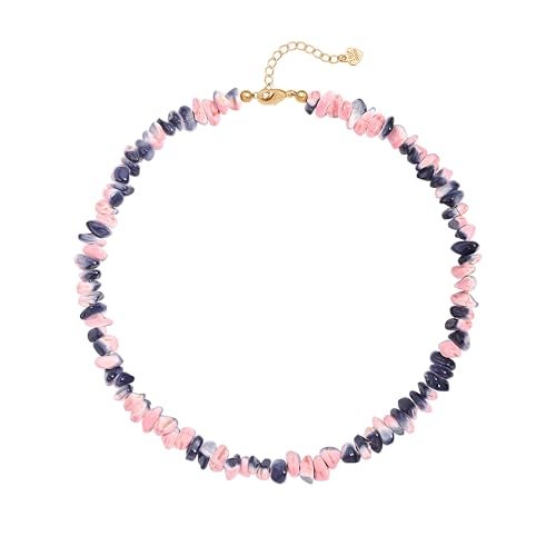 SOFYBJA Dainty 18K Gold Irregular Pink and Blue Bicolor White Turquoise Stone Choker Necklace Adjustable Handmade Jewelry - Image 1